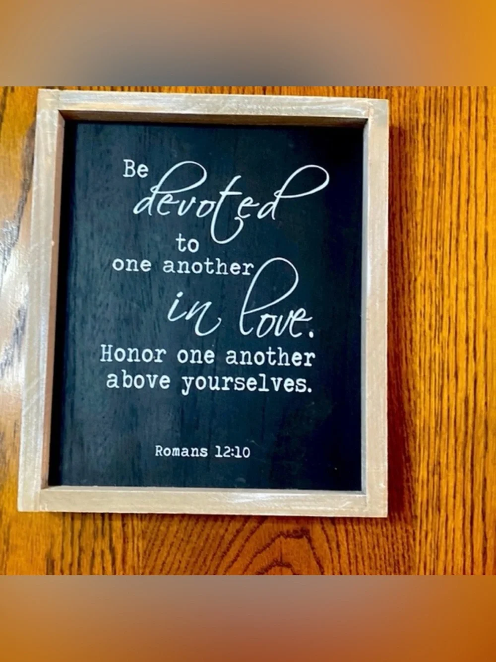 Black Framed Inspirational Wall Sign - Devoted to One Another